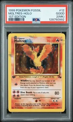 Moltres 12/62 1st Edition PSA 2 - Fossil - WOTC Pokemon Card - Image 1