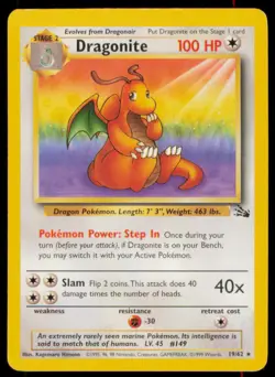 Dragonite 19/62 Rare Fossil Pokemon Unlimited Heavily Played - Image 1