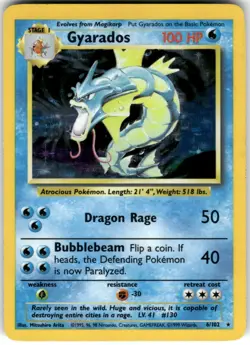 1999 Pokemon - Gyarados 6/102 Base Set Holo Rare Lightly PLayed (LP) - Image 1
