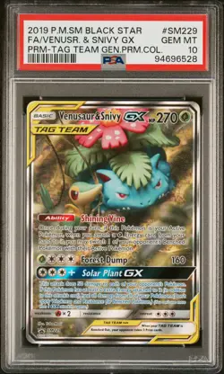 2019 POKEMON SM BLACK STAR PROMO #SM229 FULL ART/VENUSAUR & SNIVY GX PSA 10 - Image 1