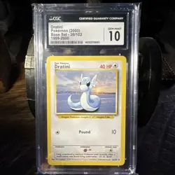 CGC 10 GEM MINT 1999 Pokemon Base Set Dratini Uncommon Regular #26/102 - Image 1