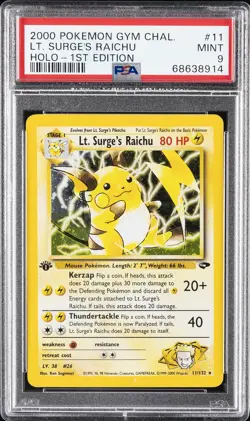 2000 POKEMON GYM CHALLENGE HOLO-1ST EDITION #11 LT. SURGE'S RAICHU PSA 9 - Image 1