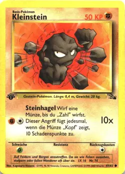Geodude 47/62 Common Fossil Pokemon 1st Edition German Damaged - Image 1