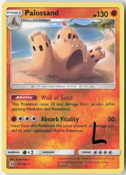 Palossand 75/149 Rare SM Base Set Pokemon Reverse Holo Lightly Played - Image 1
