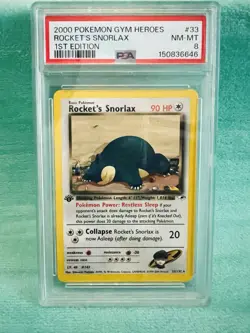 2000 Pokemon Gym Heroes - Rocket's Snorlax 1st Edition 033/132 PSA 8 - Image 1