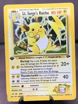 Pokemon TCG 1st Edition Lt. Surge's Raichu 11/132 Gym Challenge Holo VTG WOTC - Image 1