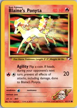 BLAINE'S PONYTA 63/132 COMMON GYM HEROES POKEMON UNLIMITED NM - Image 1
