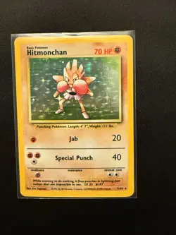 Pokemon TCG Hitmonchan 7/102 Base Set 1999 Holo Unlimited Rare 007/102 - Image 2