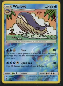 Wailord 30/145 Rare Guardians Rising Pokemon Reverse Holo Near Mint - Image 1