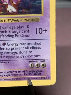 Pokemon TCG Mewtwo 10/102 Base Set Shadowless Holo Rare WOTC VTG 1999 HP - Image 4