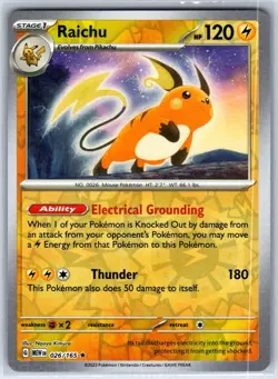 Raichu 026/165 Rare 151 Pokemon Reverse Holo NM Kimura - Image 1