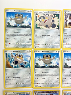 Pokemon Tcg Lot of 12 Galarian Meowth, Perrserker Reverse Holo Common basic - Image 2