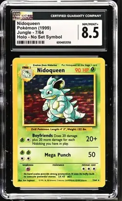 1999 POKEMON JUNGLE NIDOQUEEN #7 HOLO-RARE NO SET SYMBOL ERROR CGC 8.5 NM/MINT+ - Image 1