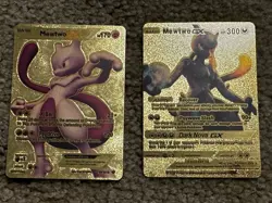 Pokemon Mewtwo GX Promo Gold Metal Holo Card HP300 English 2020 + Bonus - Image 1