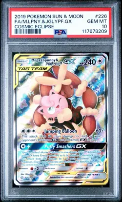 PSA 10 Mega Lopunny & Jigglypuff GX 226/236 Pokemon Cosmic Eclipse - Image 1