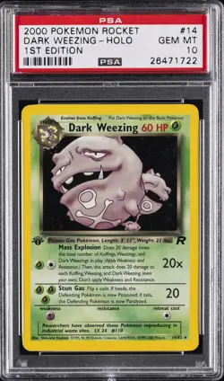 2000 POKEMON ROCKET 1ST EDITION #14 DARK WEEZING-HOLO PSA 10 - Image 1