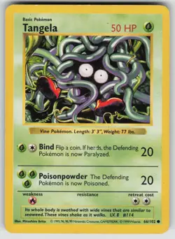 Tangela 66/102 Common Base Set Shadowless Pokemon Unlimited Moderately Played - Image 1