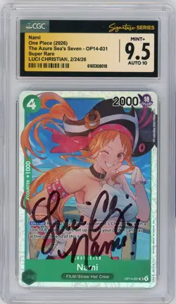 CGC Mint+ 9.5 Auto 10 Luci Christian Signed Nami OP14-031 The Azure Seas Seven - Image 1