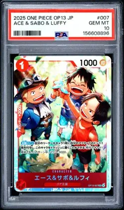 2025 ONE PIECE JAPANESE OP13-CARRYING ON HIS WILL #007 ACE & SABO & LUFFY PSA 10 - Image 1