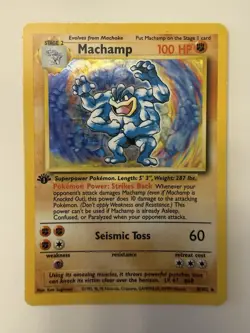 Pokemon TCG Machamp Holo Rare 1st Edition Base Set 8/102 MP - Image 1