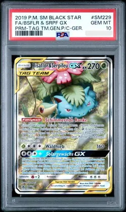 Bisaflor & Serpifeu GX SM229 Tag Team Prem Coll Black Star Promo Pop20 DE PSA 10 - Image 1