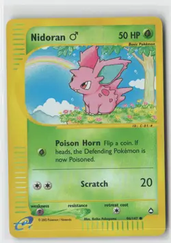 NIDORAN M REVERSE HOLO COMMON AQ AQUAPOLIS POKEMON 96/147 DMG top center - Image 1