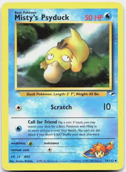 Misty's Psyduck 54/132 Uncommon Gym Heroes Pokemon Unlimited Heavily Played - Image 1
