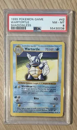 1999 POKEMON GAME #42 WARTORTLE SHADOWLESS PSA 8 - Image 1
