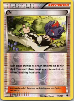N (Supporter) 105/124 Uncommon Fates Collide Pokemon Reverse Holo Lightly Played - Image 1