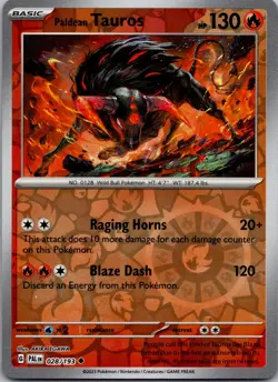Paldean Tauros 028/193 Uncommon Paldea Evolved Pokemon Reverse Holo Near Mint - Image 1