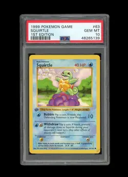 POKEMON PSA 10 GEM MINT SQUIRTLE 1ST EDITION SHADOWLESS BASE SET 1999 CARD #63 - Image 1