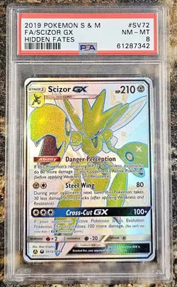 Pokemon 2019 Hidden Fates Scizor GX SV72 Full Art PSA 8 NM-MINT - Image 1