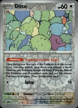Ditto 132/165 Rare 151 Pokemon Reverse Holo Near Mint - Image 1