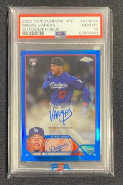 Miguel Vargas 2023 Topps Chrome Update ACMVA Auto Blue Refractor /150 PSA 10 GEM - Image 1