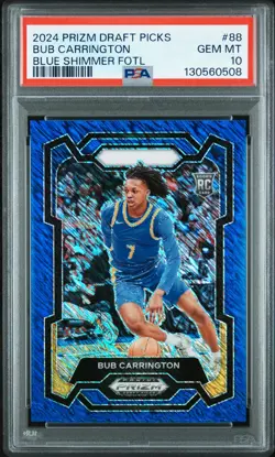 2024 PANINI PRIZM DRAFT PICKS BLUE SHIMMER FOTL #88 BUB CARRINGTON 5/19 PSA 10 - Image 1