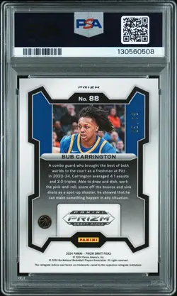 2024 PANINI PRIZM DRAFT PICKS BLUE SHIMMER FOTL #88 BUB CARRINGTON 5/19 PSA 10 - Image 2