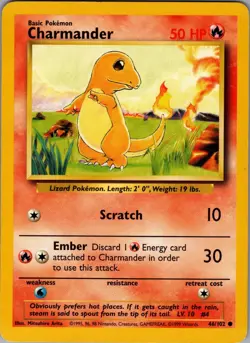 Charmander 46/102 Common Base Set Unlimited Pokemon Lightly Played - Image 1