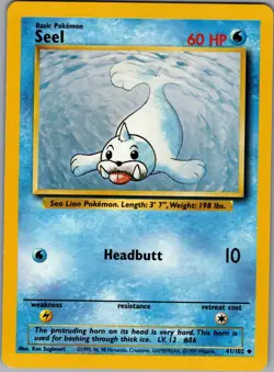 Seel 41/102 Uncommon Base Set Unlimited Pokemon Lightly Played - Image 1
