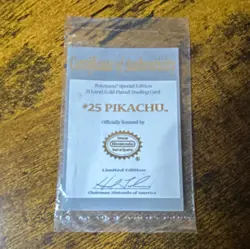 Pikachu #25 Pokemon Special Edition 23 Karat Gold-Plated Metal Card COA - Image 1
