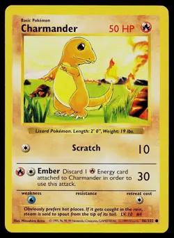 Pokemon Card - Charmander Base Set Shadowless 46/102 Unlimited Common - Image 1