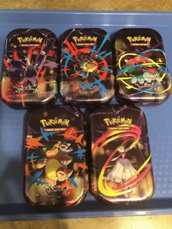 Lot of 5 Empty Pokemon TCG Mega Evolution Mini Tins + Collectible Card + Sticker - Image 1