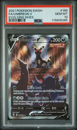2021 POKEMON SWORD & SHIELD EVOLVING SKIES #189 FULL ART/UMBREON V PSA 10 - Image 1