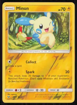 Minun 34/73 Common Shining Legends Pokemon Reverse Holo Lightly Played - Image 1