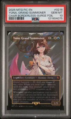 PSA 10 Yuna, Grand Summoner MTG Final Fantasy Char Borderless - Surge Foil #0216 - Image 1