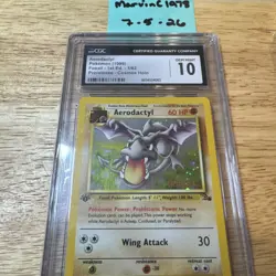 CGC 10 Aerodactyl 1999 Pokemon Fossil 1st Edition Prerelease 1/62 Cosmos Holo - Image 3