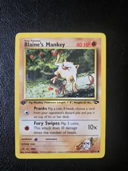 Pokemon Card - Gym Challenge 63/132 - BLAINE'S MANKEY *1st Edition* NM - Image 3