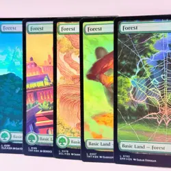 Lot of 5x Foil Full Art Forest Lands Marvel Spider-Man TMNT Pizza Basic - Image 1