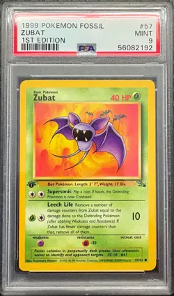 1999 Pokemon Fossil 1st Edition #57 Zubat PSA 9 - Image 1