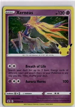 Xerneas 12/25 Celebrations Holo Rare Pokemon Card TCG 012/025 25th Anniversary - Image 1