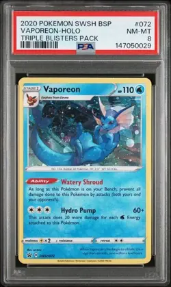 2020 POKEMON SWSH BLACK STAR PROMO TRIPLE BLISTERS PACK #072 VAPOREON-HOLO PSA 8 - Image 1